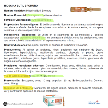 Butilbromuro de hioscina - Cuidados de enfermería