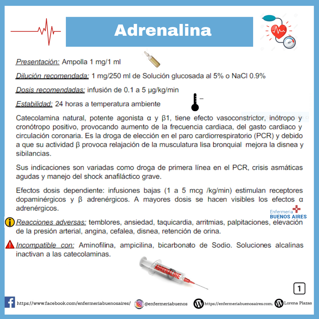 Adrenalina - Cuidados de Enfermería